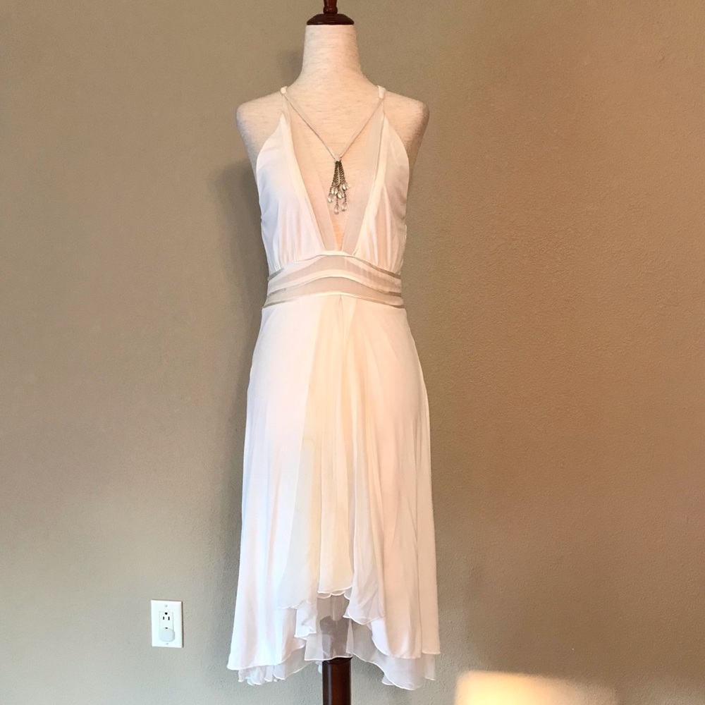 Beautiful Flowy Low Cut White Bebe Dress - S